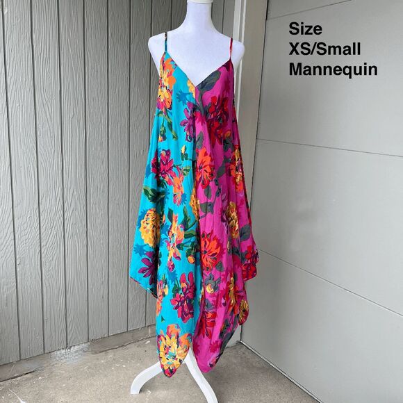 Anthropologie Handkerchief Hem Colorblock Floral Slip Dress Flex Size - Picture 3 of 12